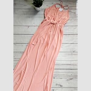 MISA LOS ANGELES Nola Double Slit Maxi Dress, Blush Pink, Sleeveless, size S